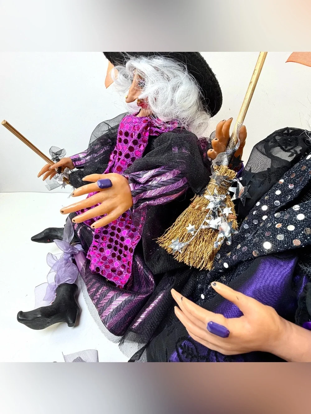 Vintage Sister Witches Pair 12” Shelf Sitters Halloween Mantel Decor READ